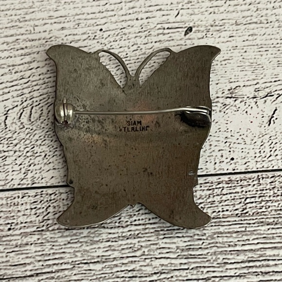 Siam Sterling Silver/Black NIELLO Dancers Butterfly brooch - Picture 5 of 9